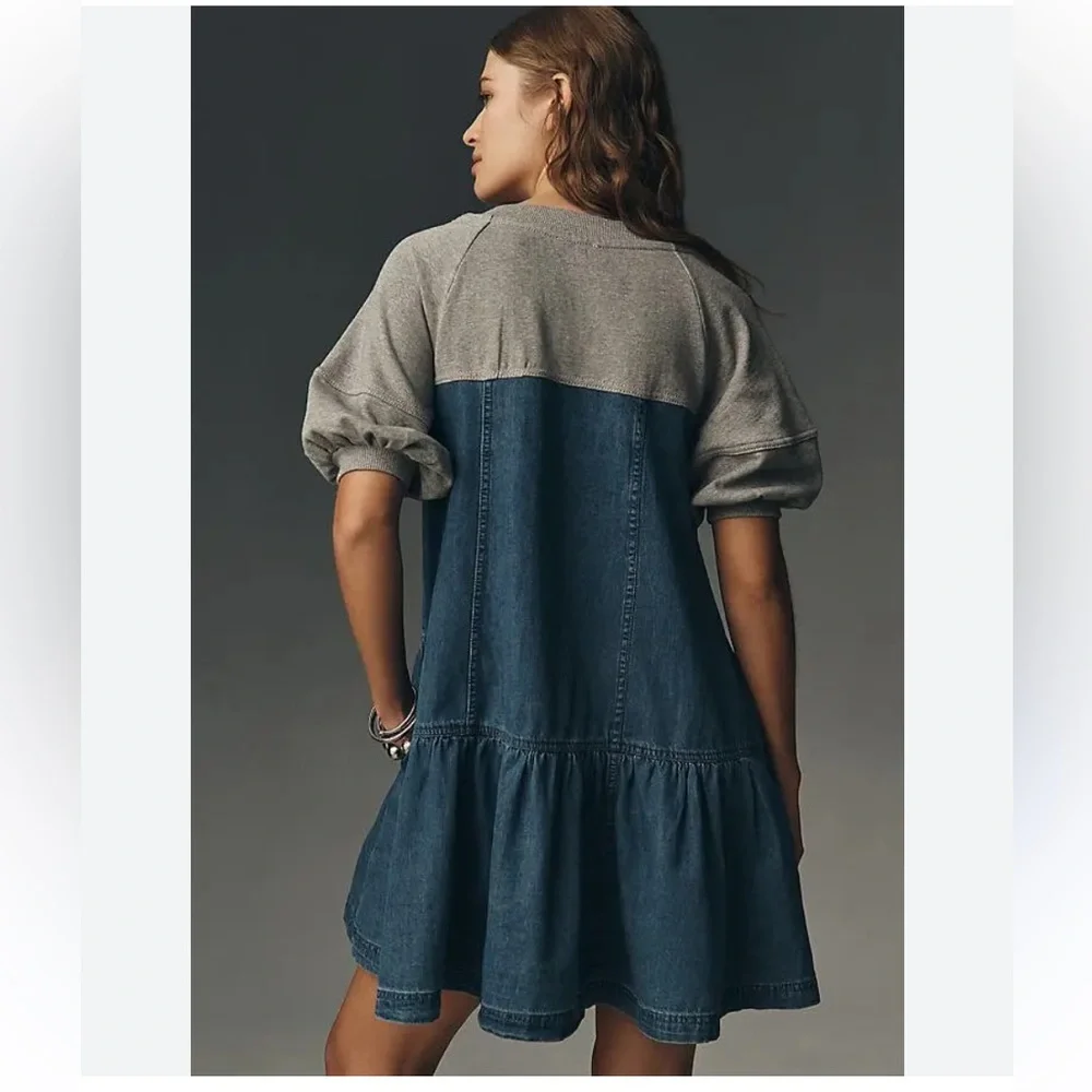 Anthropologie Pilcro Denim Sweatshirt Twofer Swing Dress XL - Picture 2 of 9
